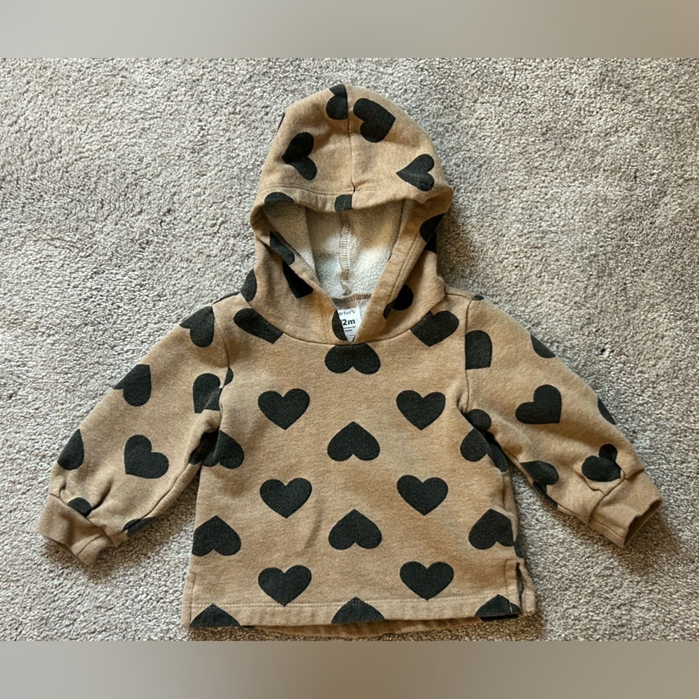 Carter’s Black Hearts Hoodie - 12 Months. GUC
